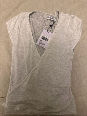 Princess Polly Light Gray Short Sleeve Wrap Top